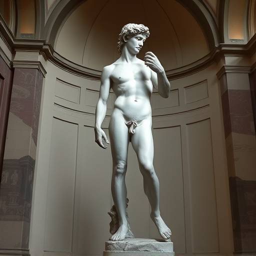 Il David di Michelangelo nella Galleria dell'Accademia di Firenze, un'espressione di forza e bellezza.