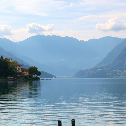 Il lago di Como in Lombardia con montagne sullo sfondo