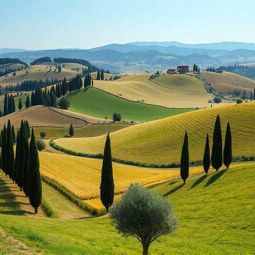 Paesaggio tipico della Toscana con colline e cipressi