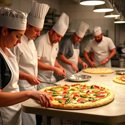 Persone che preparano la pizza durante un corso di pizza a Napoli.
