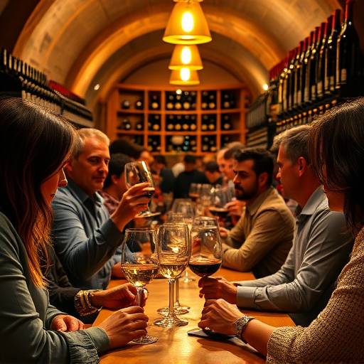 Un gruppo di persone che partecipano a una degustazione di vini in una cantina