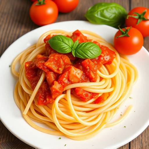 Un piatto di pasta fresca fatta in casa con sugo di pomodoro e basilico