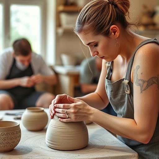 Una persona che modella l'argilla durante una lezione di ceramica a Deruta.